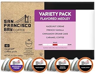 San Francisco Bay Coffee OneCUP Flavored Variety Pack 40 Ct Compostable Coffee Pods, K Cup Compatible including Keurig 2.0, 1 Count (Pack of 40)