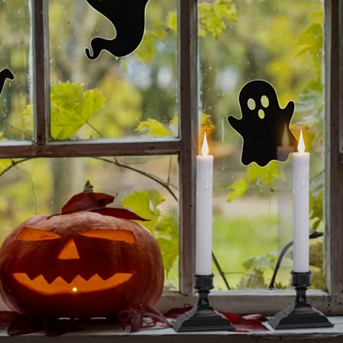 Image of GenSwin Window Candles Battery Operated with Timer, Flameless Taper Candles, Black LED Window Taper Candlesticks Remote, 4 Pack Flameless Candlesticks with Suction Cups for Halloween Christmas Decor