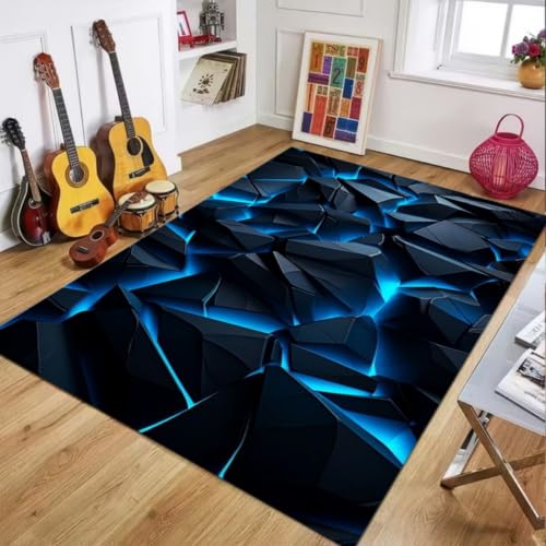 Xisnuient Alfombra Habitación Juventud Adolescente Niño Gamer 3D con Ilusión Óptica, Alfombra Antideslizante Neón de Poliéster Suave para Sala de Juegos Dormitorio Salón, 100x200 cm, Color 2