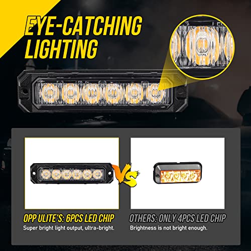Opp Ulite 210 Degree Led Strobe Lights Amber, 17-Flashing Mode 6-Led 6W Mini Side Marker Light, Surface Mount Grille Warning Lights For Trucks Car Vehicles Head Emergency Hazard, 4Pc Pack #TOP2