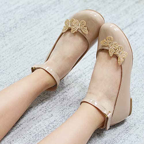 Lselom Girls Dress Shoes Butterfly Mary Janes For Girls Hook And Loop Party Wedding Flats Shoes Rose Gold Big Kid 2 #TOP1