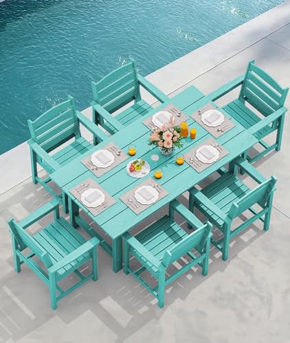 Image of SERWALL 67 inch Rectangle Outdoor Dining Table for 6, Aruba | Patio Dining Table with an umbrella hole, HDPE Outdoor Dining Table which can holds up to 220LBS