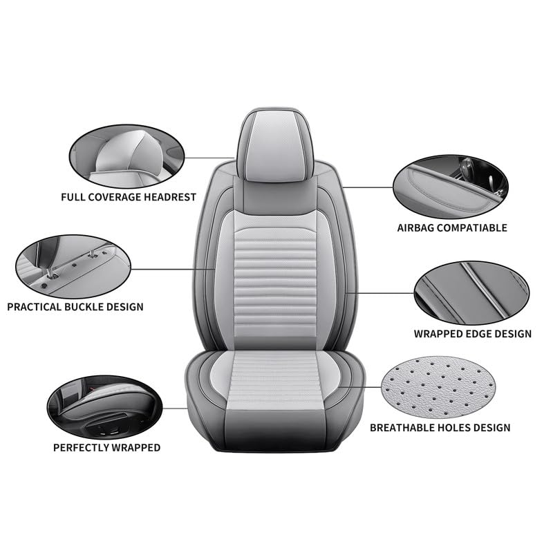 Image of Front Seat Covers Fit for Chevy /Chevrolet Bolt 2016-2026, Gray&White
