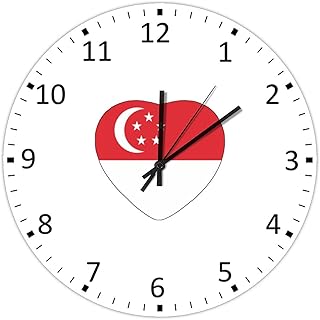 Singapore Flag Heart Wall Clock National Flag Wall Clocks 10 Inch,Round Decorative Wood Wall Clock,Retro Hanging Silent Wooden Wall Clock for Bedroom Kitchen Living Room Kid's Room Home Decor