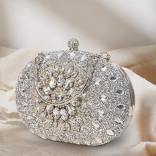 Aosekaa Bolsa feminina bolsa de noite bolsa de casamento para eventos festa de noivado viagem, Prata