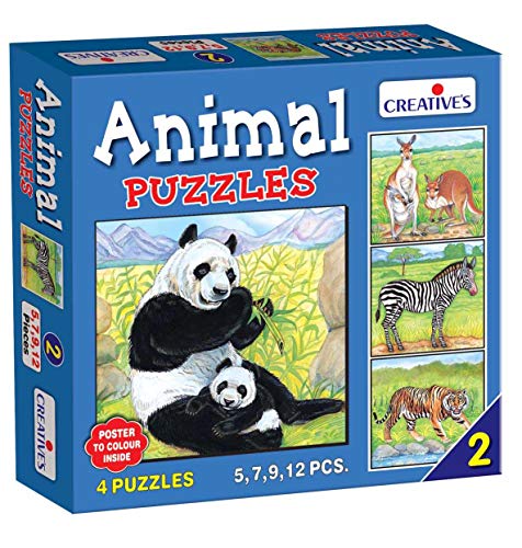 Image of Creative's Animal Puzzles Part 2 Learning Toy for Kids, Educational Jigsaw Puzzle Set, Cognitive Skills & Problem Solving Game, (5,7,9,12 Pieces) Puzzles Age 4+