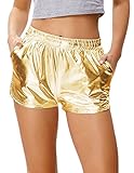 Kate Kasin Women's Yoga Hot Shorts Shiny Metallic Pants with Elastic Waist Gold