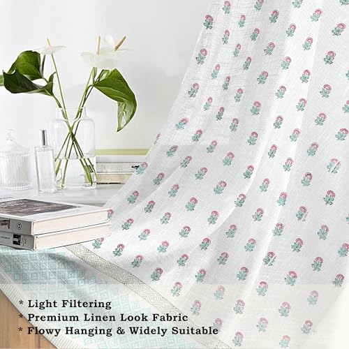 Image of THE LINEN COMPANY Cotton Sheer Printed Curtain for Window Bedroom and Living Roonm Home decor Set of 2 (06.5 Feet,Mini Bloom)