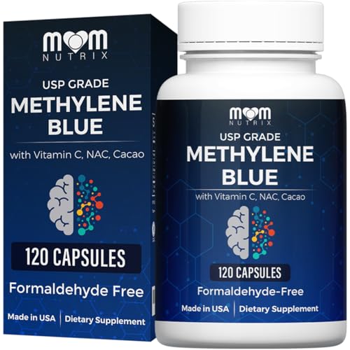 MOM NUTRIX Methylene Blue Pharmaceutical Grade - USP Grade Methylene Blue Capsules for Humans with Vitamin C, NAC, Cacao Powder - Formaldehyde Free, Lab Tested, Made in USA - 120 Capsules