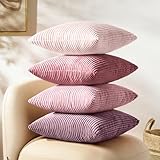 Photo Gallery softalker set di 4 federe decorative per cuscini in morbido velluto a coste a tinta unita a righe, decorazione moderna, per divano, camera da letto, soggiorno, colore rosa sfumato Photo Gallery softalker set di 4 federe decorative per cuscini in morbido velluto a coste a tinta unita a righe, decorazione moderna, per divano, camera da letto, soggiorno, colore rosa sfumato