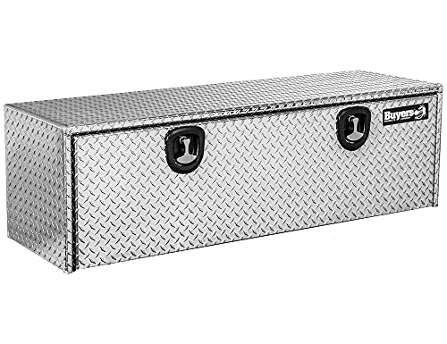 Image of Buyers Products 1705125 Diamond Tread Aluminum Topsider Truck Box with Lockable T-Handle Latch, 18 x 24 x 60 Inch, Truck Storage and Organizer, Made in the USA, Silver