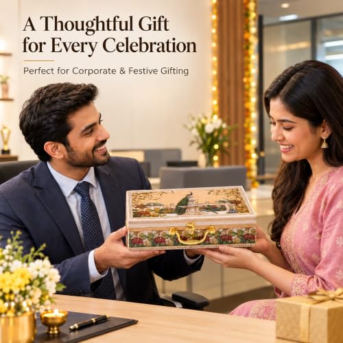Image of Brijbooti Dry Fruits Gift Pack 510g | Premium Dry Fruits Gift Box | Almonds & Cashew Mix, Khajoor & Mix Berries | Diwali Gift Hamper | Diwali Gifts for Employees | Corporate & Festive Gift | 3 Jar Pack | Premium Peacock Design Suitcase
