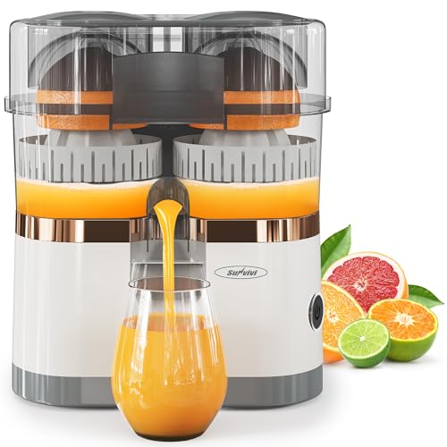SUNVIVIPRO Dual-Head Electric Citrus Juicer, Electric Orange Juicer Machine with Built-in Cutter & Cleaning Brush, Portable Lemon Squeezer One Button Easy to Use for Kitchen