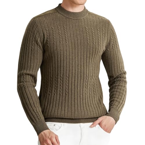Men's Pullover Fashion Thick Sweater Crew Neck Wool Sweater Loose Fit Knit Long Sleeve Sweater with Suede Patchwork