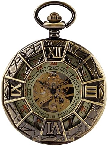 Hollow Roman Digital Cover Men's Mechanical Pocket Watch Cool Design, FOB Chain Mechanical Pocket Watches for Men with Box
