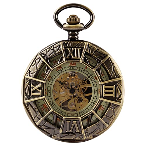 Hollow Roman Digital Cover Men's Mechanical Pocket Watch Cool Design, FOB Chain Mechanical Pocket Watches for Men with Box