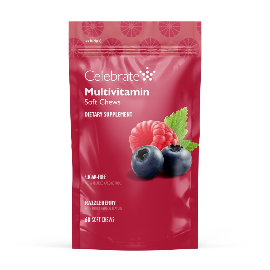 Celebrate Vitamins Multivitamine Bariatrique sans Fer pour Sleeve Gastrectomie, Bypass Gastrique et Mini-Bypass, Goût Razzleberry, 60 pièces