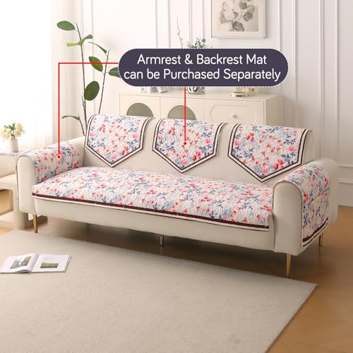 Image of HOKIPO 'Florentina Series' Premium Holland Velvet 5 Seater Sofa Cover Mat in 3+1+1 Configuration with Foam Filling for Extra Softness, Anti-Slip Backing, Scarlet Rose Ivory (IN-881+878 * 2-V4)