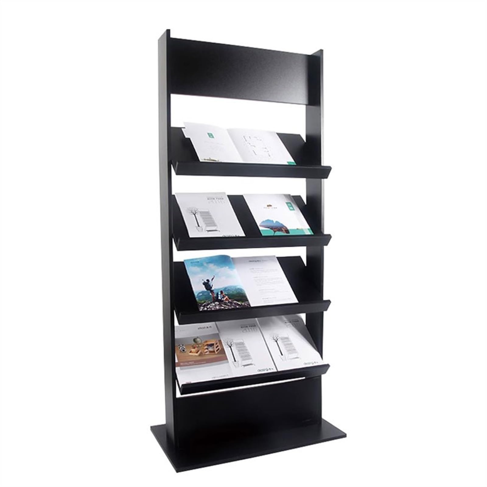 Jkjzsalj Black Stylish And Functional Floor Standing Magazine Rack Information Rack Vertical Brochure Newspaper And Magazine Rack 4 Tier Classic Wooden Newspaper Display Stand Ideal,