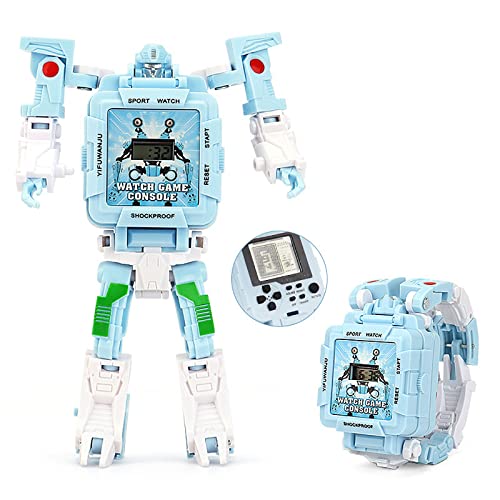 Transformers Watch for Kids Robot 3 in 1 Digital Light Up Watches Educational Game Watch for Children's Birthday (Blue)
