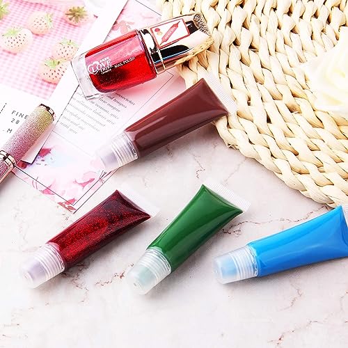 Image of MAYCREATE 50pcs Clear Lip Gloss Tubes Set, 10ml Empty Lip Balm Containers with Caps, Syringes & Labels Kit, Plastic Soft Squeeze Tubes for DIY Cosmetic Sample Pigment Powder (Sample Not Included)
