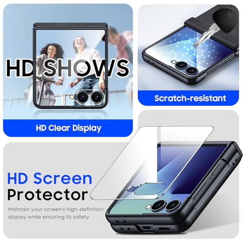 Image of for Samsung Galaxy Z Flip 7 Case with Hinge Protection & Built-in Screen Protector, Ultra Thin Stylish Leather Matte PC Durable Shockproof Cover Phone Case for Galaxy Z Flip 7-Black Gray