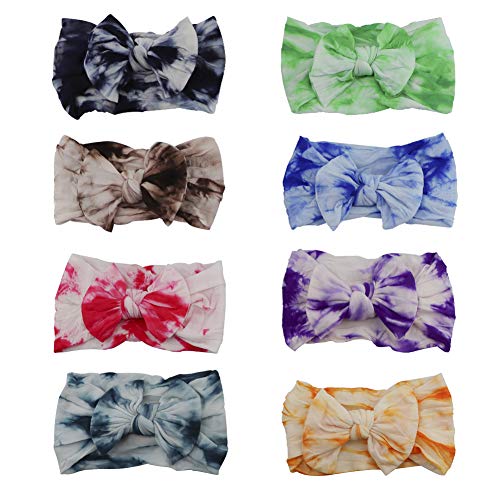 GUIFIER 8 Pack Baby Girl Headbands and Bows for Newborn Toddler Girls,Nylon Headbands Hairbands Turban Hair Accessories for Babies Infant Toddlers Photograph