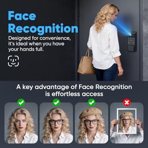 MYPIN Smart Door Lock with Palm Print & Facial Recognition & App Control, Auto-Lock, Doorbell Chime, Touch Keypad, Interior Deadbolt – Keyless Entry Electronic Lock for Home Security - Image 6