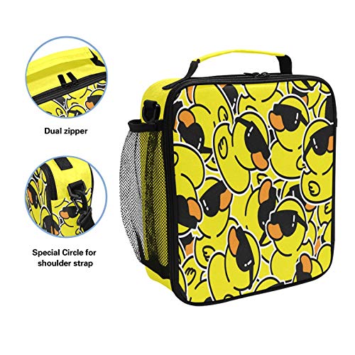 Junzan Kids Lunch Box Rubber Duck Sunglasses Square Insulated Meal Bag With Handle Work School Picnic Travel Office Kit For Girls,Boys #TOP1