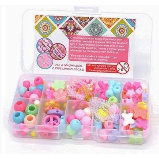 KIT MIÇANGA PARA PULSEIRA COLAR INFANTIL 200 PEÇAS + 3M LINHA