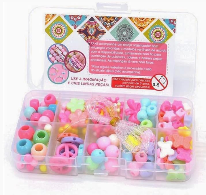 KIT MIÇANGA PARA PULSEIRA COLAR INFANTIL 200 PEÇAS + 3M LINHA