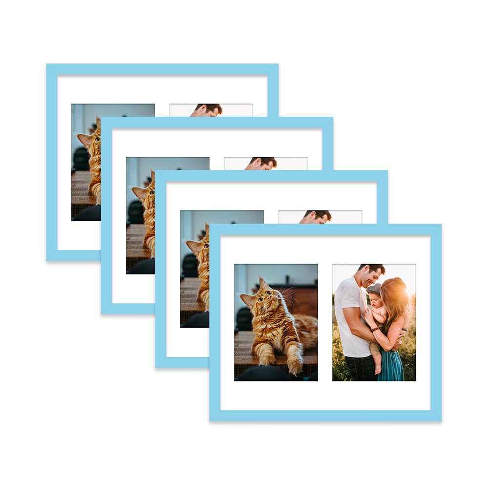 Light Blue Multi Photo Frame - Holds 2 x 7x5 Pictures, Family Collage Picture Frame for Wall Display, 12x10 Frame size, Set of 4