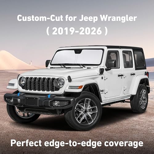 Image of EcoNour Windshield Sunshade Compatible for Jeep Wrangler 2019-2024 2025 2026, Sun Visor for Front Windshield & Window Sun Shade Cover, UV Heat Blocker & Protector, Car Accessories