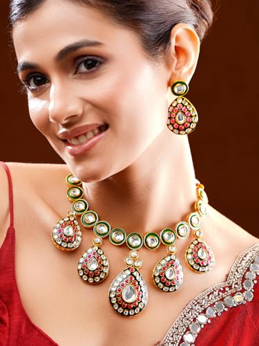 Image of Rubans Kundan Necklace Set Traditional Jewellery Gift for Women & Girls