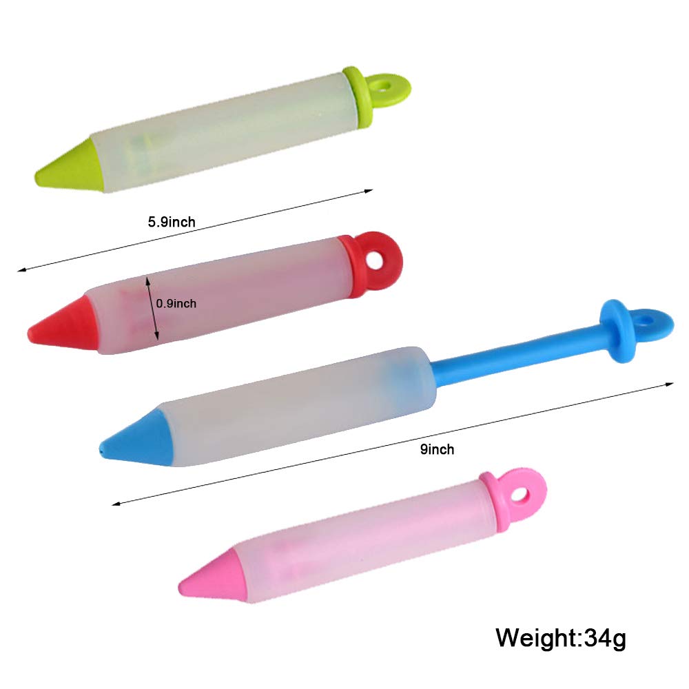 HOMUT 4Pcs Silicone Food Writing Pen Cake Decorating Tool, Chocolate Cake Decoration Tool with 4 Heads Cookie Icing Piping Pastry Nozzles For Bakery Kitchen 4 Colors AA0085