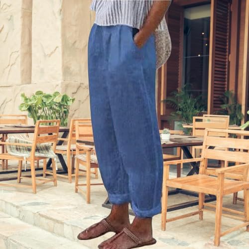 ZOCANIA Cotton Linen Pants for Women Floral Printed Beach Pants Elastic Waist Cropped Trousers Boho Pants with Pockets - Image 2