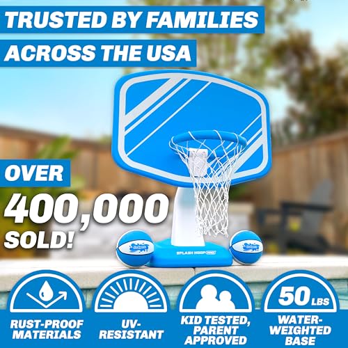 GoSports Splash Hoop Swimming Pool Basketball Game, Includes Poolside Water Basketball Hoop, 2 Balls and Pump – Choose Your Style