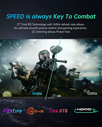 Ktc Gaming Monitor, 27 Inch 1440P 165Hz Monitor, 2K Qhd 1Ms Gtg Fast Ips Computer Monitor, Hdr, Hdmi/Usb C/Dp Vertical Monitor, Freesync & G-Sync, Swivel Tilt Height Pivot Adjustable, H27T22 #TOP1
