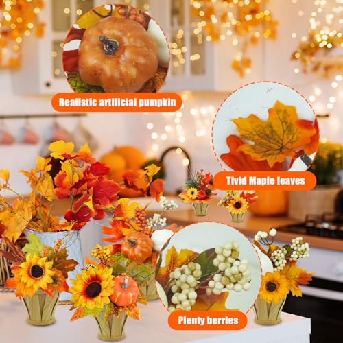 TORONTOKYO-2-Pieces-Artificial-Fall-Potted-Flowers-Small-Fall-Fake-Plant-with-Pumpkins-Maple-Leaves-Berries-Sunflower-Bamboo-Basket-Fall-Table-Decor-for-Harvest-Farmhouse-Home-Party-Thanksgiving-Day TORONTOKYO 2 Pieces Artificial Fall Potted Flowers Small Fall Fake Plant with Pumpkins Maple Leaves Berries Sunflower Bamboo Basket Fall Table Decor for Harvest Farmhouse Home Party Thanksgiving Day