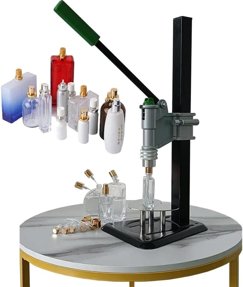 Manualna Zamykarka do Perfum i Olejków - Krympler na Nakrętki 13/15mm z Mechanizmem Dźwigniowym i Regulacją Wysokości (do 46 cm) - Trwała Metalowa Konstrukcja dla Małej Produkcji, DIY i Laboratoriów