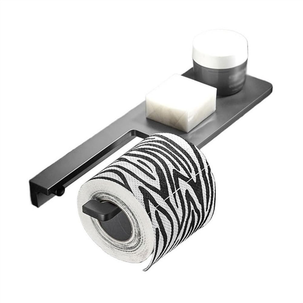 Półki łazienkowe Uchwyt na papier toaletowy z półką, pogrubione aluminiowe śruby, montaż ścienny, uchwyt, czarny Przechowywanie w łazience(Gun Gray)