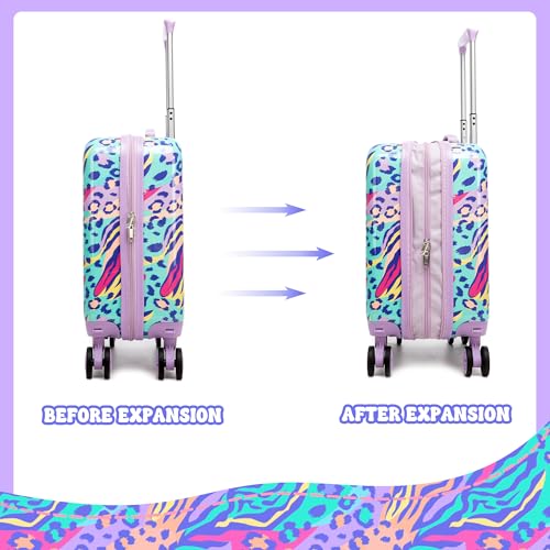 Image of Kids Carry on Luggage Sets 2 Piece Rolling Suitcases for Girls Women with Wheels Suitcase with Travel Pillow Airplane Approved