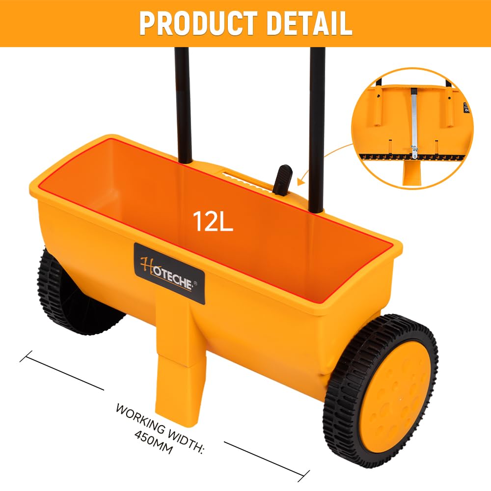 Hoteche 12L Streuwagen, 450MM Arbeitsbreite, Orange-Schwarz, Farbbox