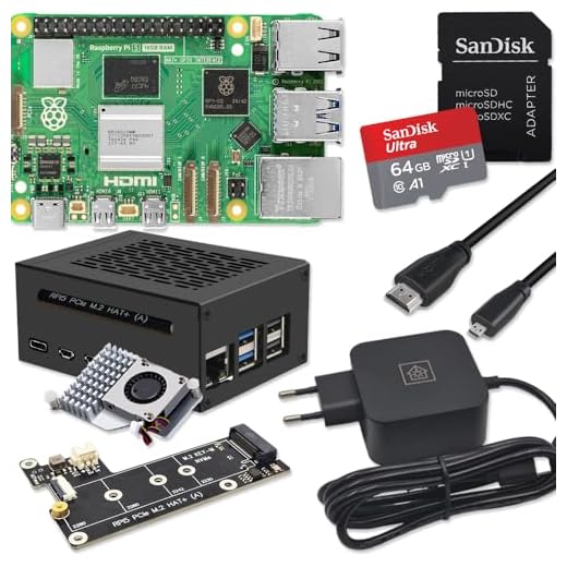 Raspberry Pi 5 16 GB PCIe M.2 NVMe, kit | alloggiamento in metallo | Active Cooler | M.2 NVMe SSD PCIe Board | alimentatore USB-C 45 W | scheda SD da 64 GB | cavo micro HDMI 4K | ideale per Home