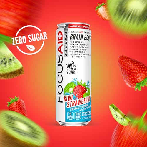 Image of FOCUSAID ZERO SUGAR Nootropics Blend, Alpha-GPC, GABA, 100mg Natural Caffeine from Green Tea, Yerba Mate, Vitamin B-Complex, Keto-Friendly, No Artificial Sweeteners, 12 Fl Oz (Pack of 24)