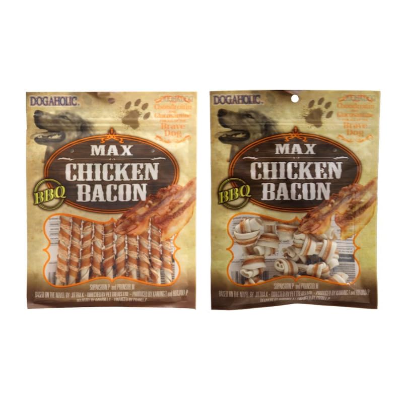 Image of Dogaholic Dog Treat Combo of Chicken Bacon BBQ Flavor Bone Shape and Stick Training Snacks, 130 g Each, Rich in Protein & Vitamins