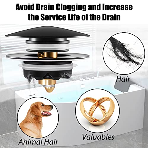 Anlige Universal Tub Stopper Bathtub Drain, Pop Up Bathtub Drain Plug And Cover, Replaces Bath Tub Lift And Turn, Tip-Toe And Trip Lever, Easy To Install Clean, All Brass Matte Nickel Process Black #TOP4