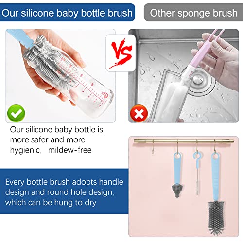 Baby Silicone Bottle Brush Cleaner Set, Portable Bottle Brush Cleaning And Drying Set For Baby, 6 In 1 Travel Baby Bottle Cleaner With Nipple Brush & Straw Cleaner #TOP3
