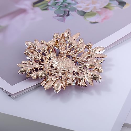 Image of SELOVO 3.5 inch Huge Big Large Brooch Pendant Scarf Hats Decoration Blue Flower Pin Gold Tone