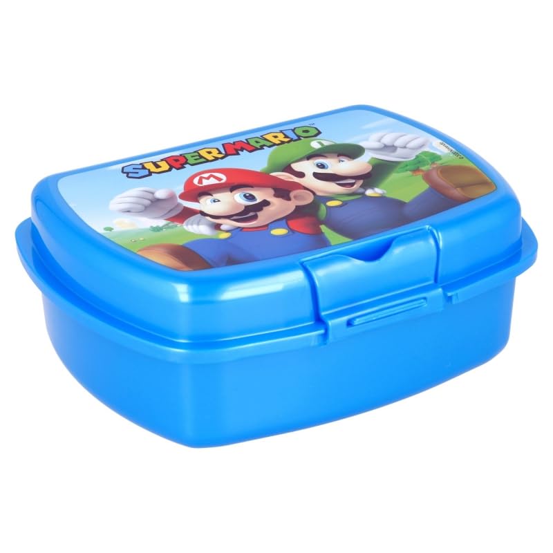 SRV Hub Kids Character Super Mario Lunch Box Plastic Leak Proof Food Heater Storage Container Lid Sandwich Boxes Toddlers School Nursery Traveling Size - 18cm